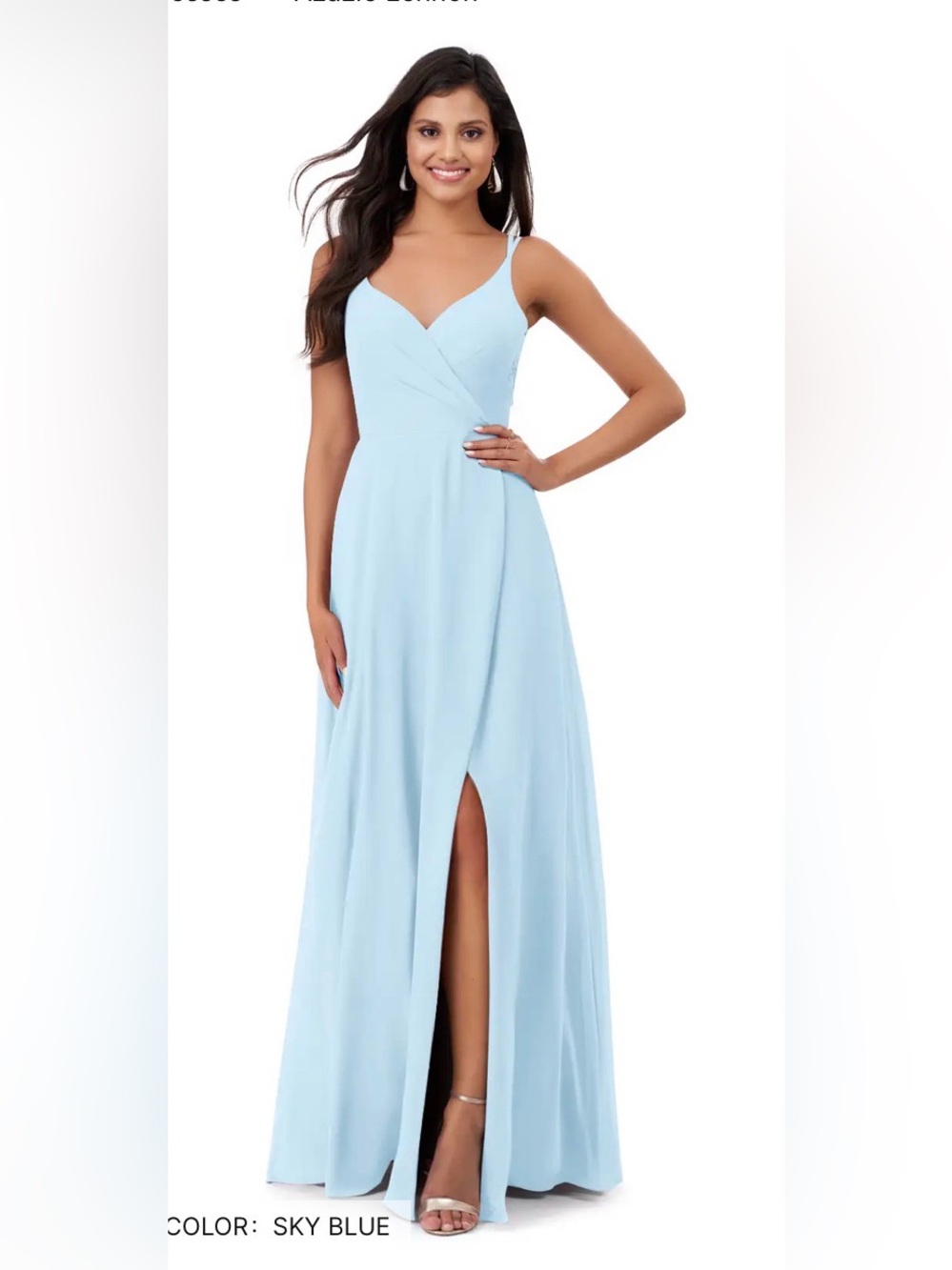 Azazie Lennon Sky Blue A-Line Lace Chiffon Dress